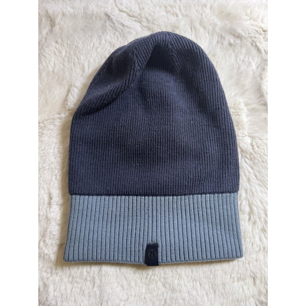 lululemon Beanie Hat Blue Gray Ribbed Winter Running One size Knit
